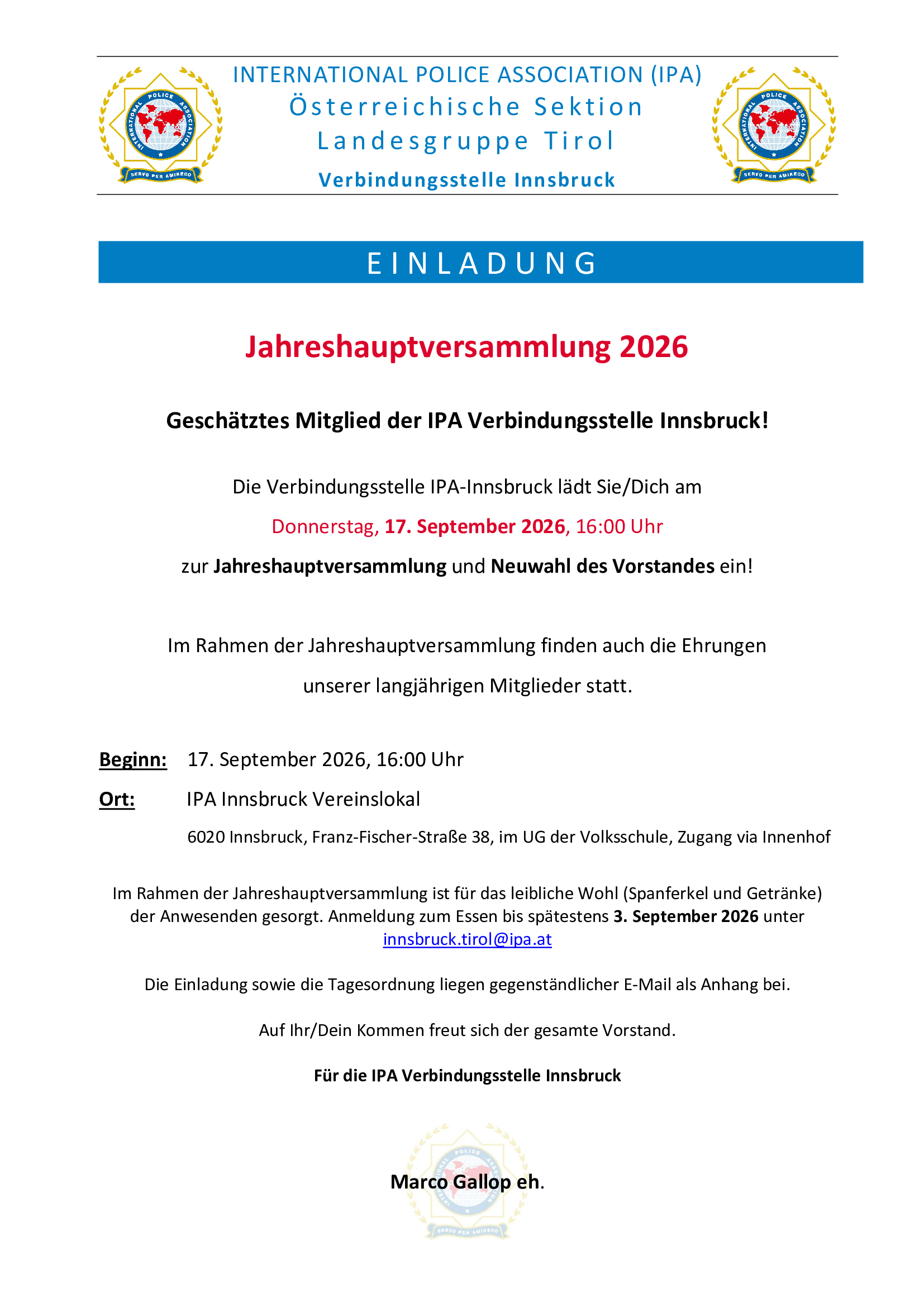 IPA 701 Ausschreibung JHV 2026